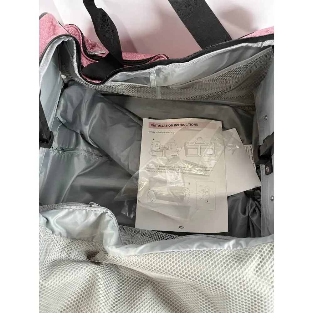 FANWOLI Rolling Pet Carrier Bag Pink Glitter Wheeled Travel Dog Cat